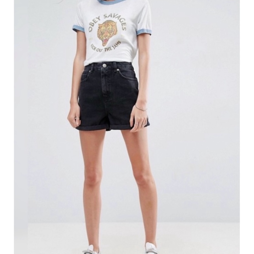 ASOS | Washed Black Denim High Waisted Cuffed Jean Mom Shorts